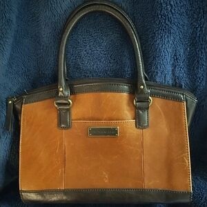 Brown and Black Leather Satchel Handbag